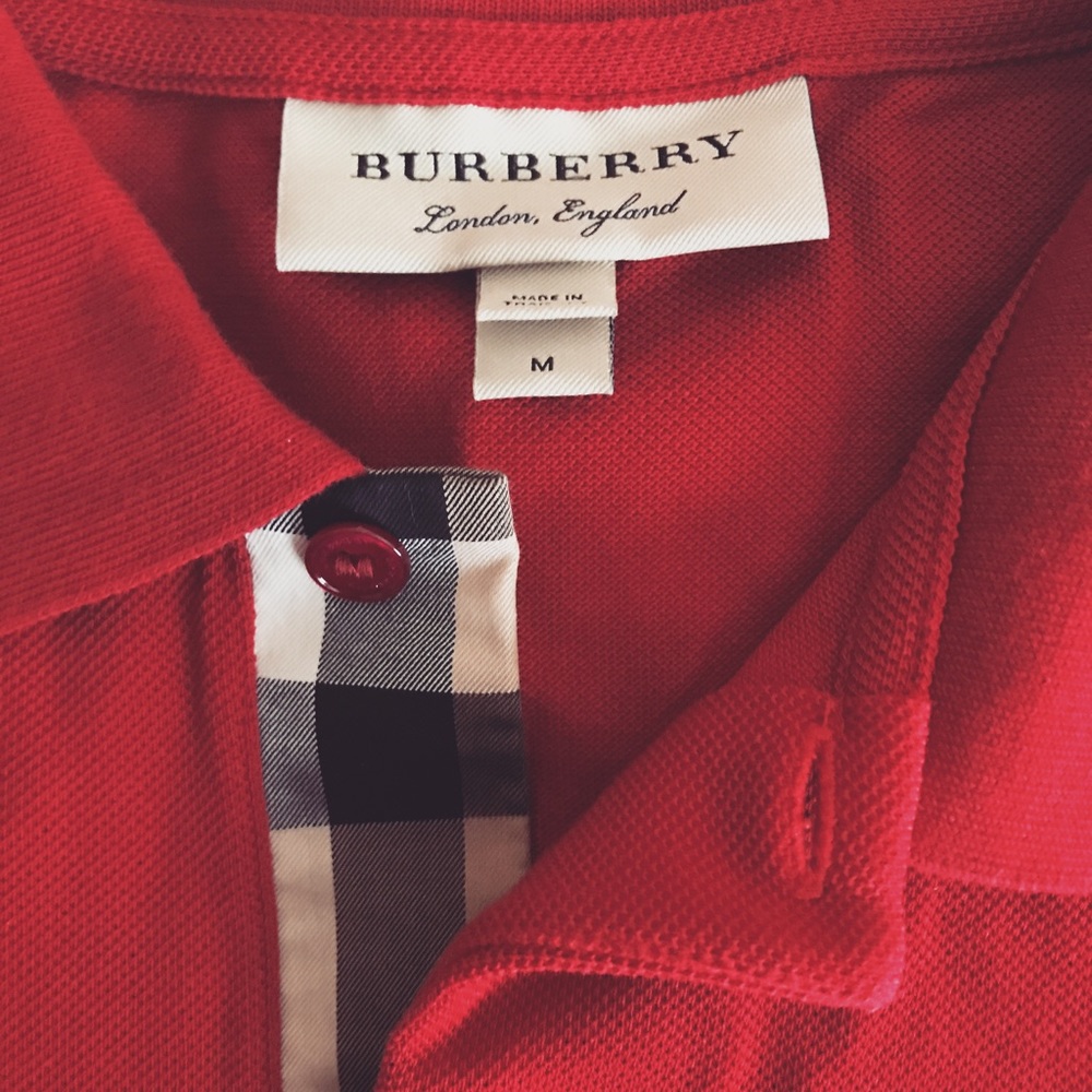 Men's Burberry Short-Sleeve Oxford Polo Shirt, Red - Picture 4 of 8